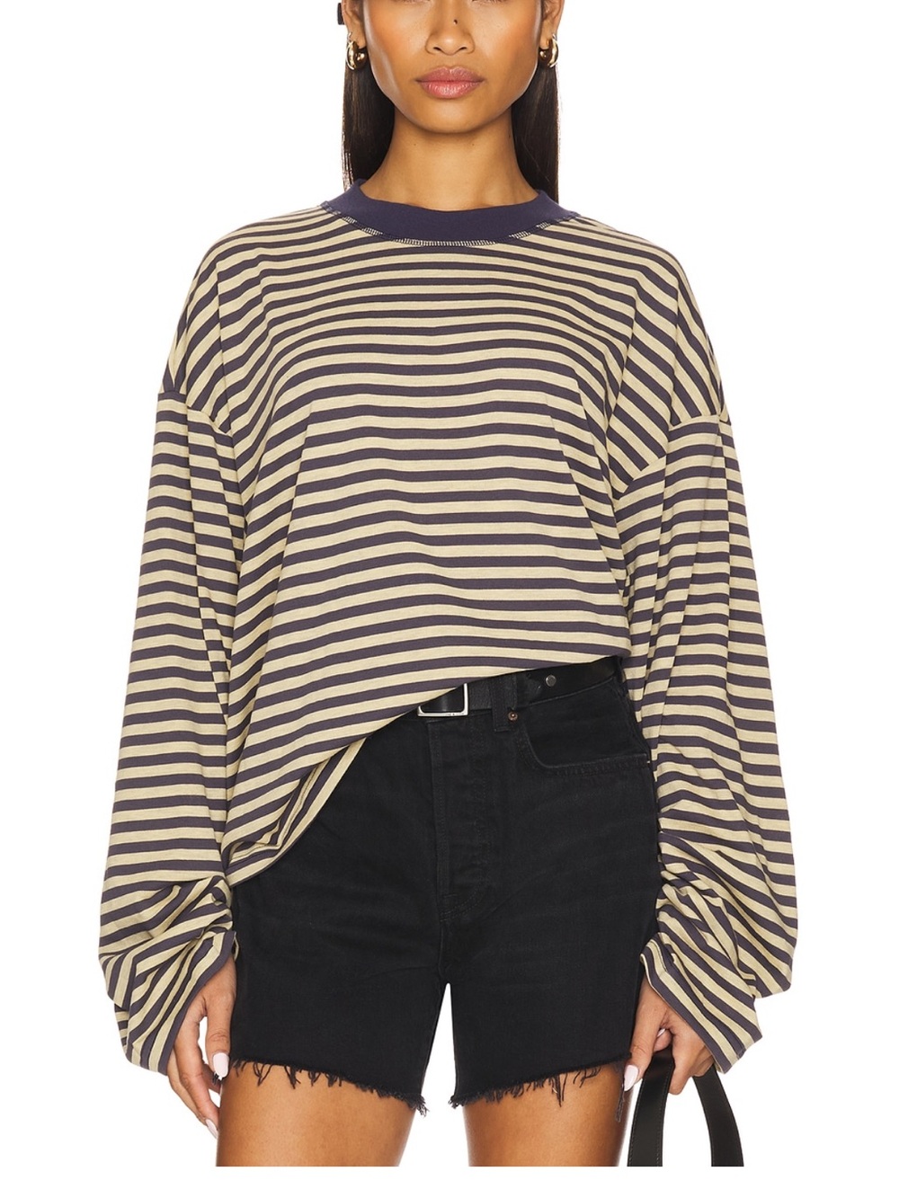 Striped Long Sleeve Bloom Top - Navy & Beige